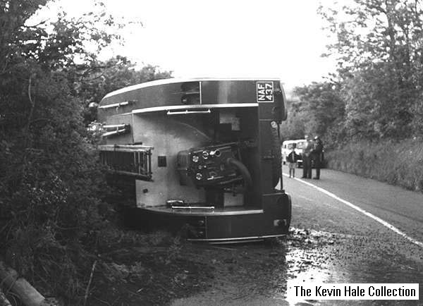 NAF 437 - 1950 Austin K4 Loadstar/Home Office WrT - Picture taken after appliance had overturned on route to HMI exercise, courtesy of Cornwall County Fire Brigade
