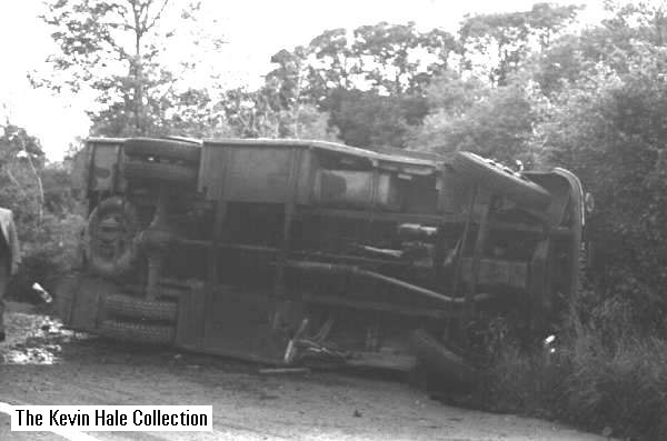 NAF 437 - 1950 Austin K4 Loadstar/Home Office WrT - Picture taken after appliance had overturned on route to HMI exercise, courtesy of Cornwall County Fire Brigade