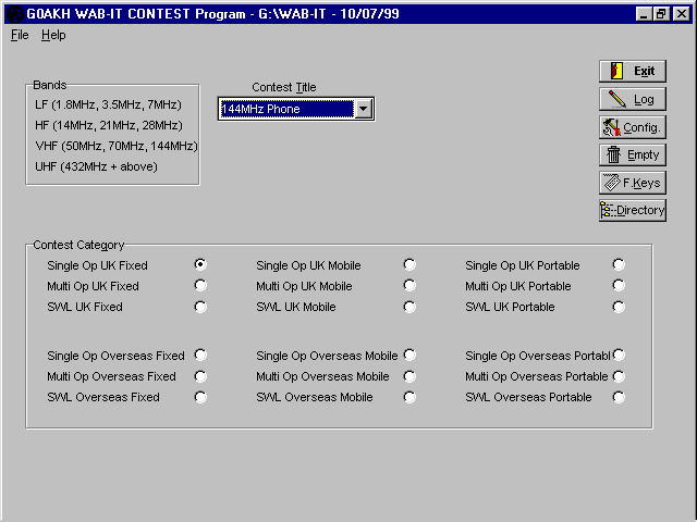 WAB-IT CONTEST Main Program Screen Shot