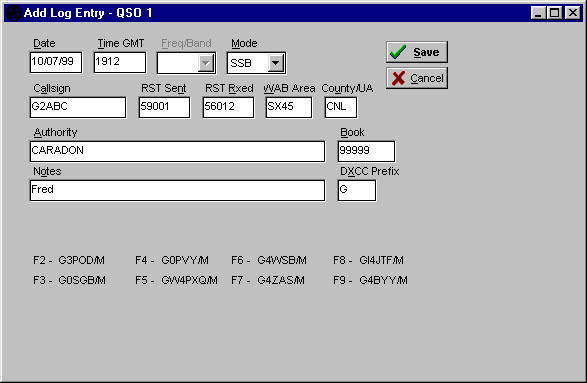 WAB-IT CONTEST Add Log Entry Screen Shot