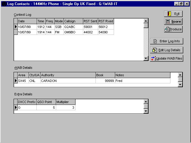 WAB-IT CONTEST Log Contacts Screen Shot