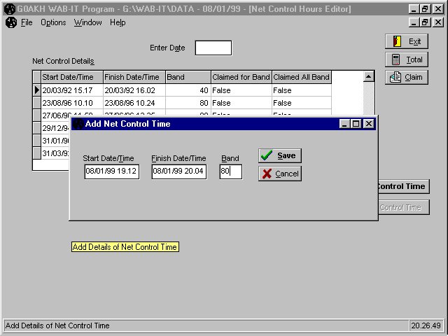 WAB-IT Net Control Hours Editor Screen Shot