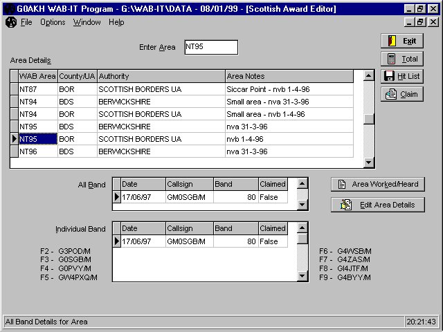 WAB-IT Scottish Award Editor Screen Shot